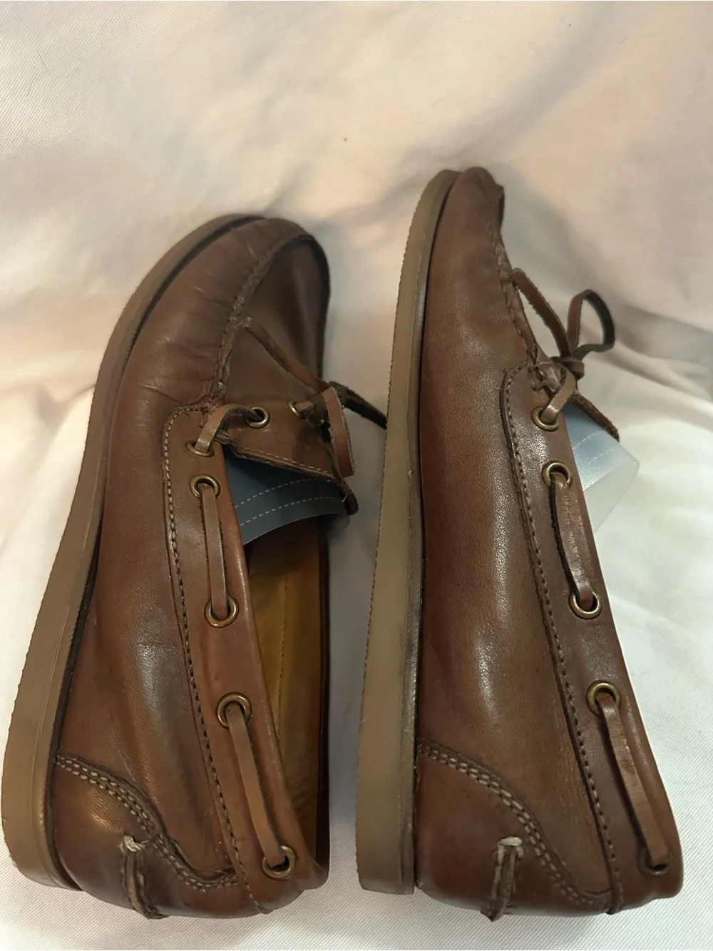 G.H. Bass & Co Mens 9.5 Brown Leather Boat Shoes Deck Moc Toe Loafers Lace Up